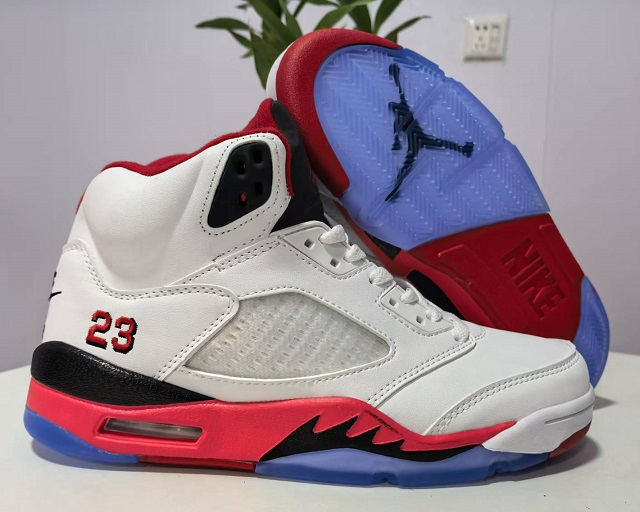 Women Air Jordan Shoes 5 Fire Red White Black